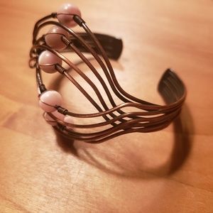 Bronze Wire Cuff Bracelet with Beads
